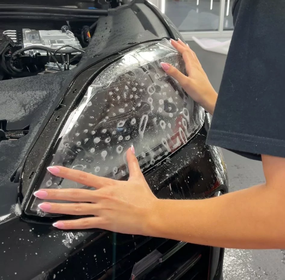 installation of a headlight film for cars